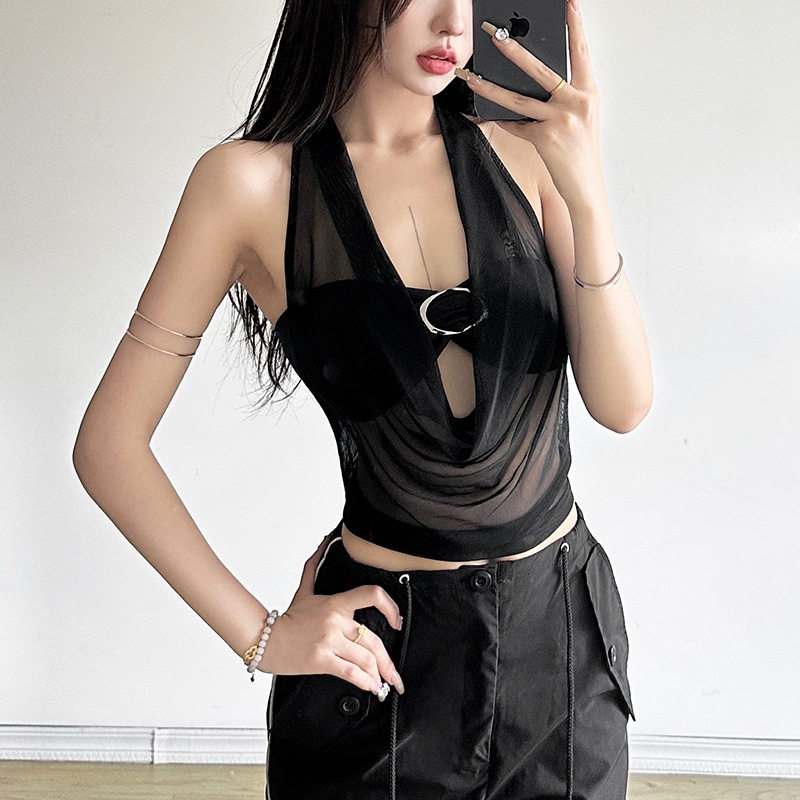 Áo vest lưới xuyên thấu phong cách gợi cảm châu Âu và Mỹ