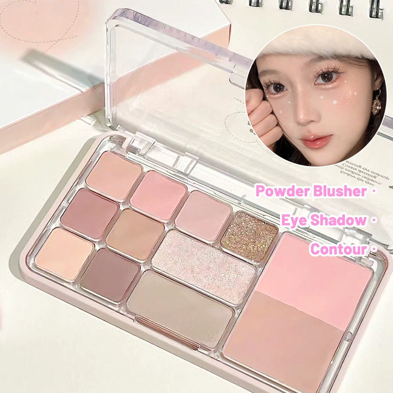 Bảng phấn mắt đa chức năng Tất cả trong một Bảng phấn trang điểm 12 màu Bảng phấn má hồng
