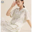 Phong cách Nhật Bản Muji Style / Nữ Lily of the Valley Cotton nguyên chất Quần ngắn tay mỏng / Họa tiết dễ thương Quần dài đến mắt cá chân / Bộ đồ ngắn tay có thể mặc bên ngoài thoải mái ngọt ngào / 1