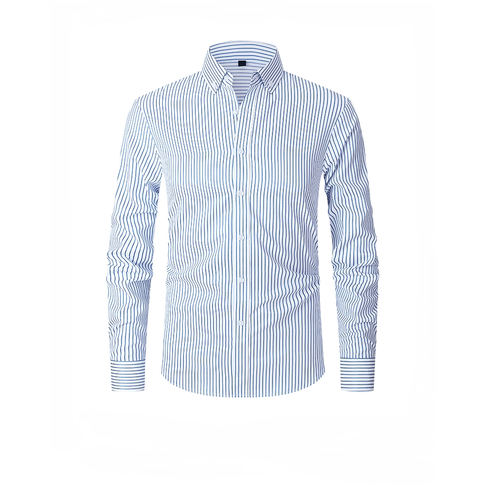 Áo sơ mi nam trắng dài tay màu xanh sọc, chất liệu cotton, phù hợp công sở