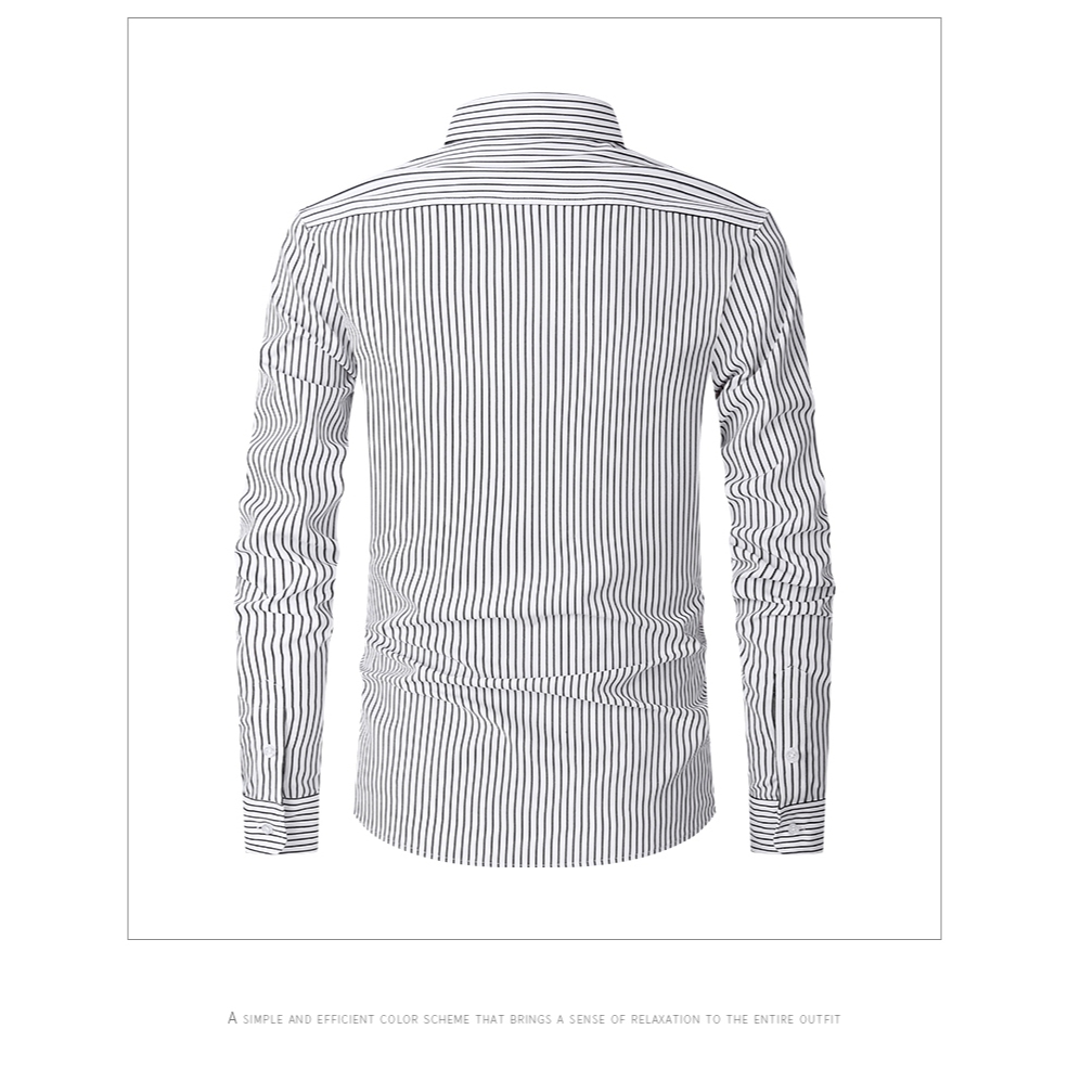 Áo sơ mi nam trắng dài tay màu xanh sọc, chất liệu cotton, phù hợp công sở