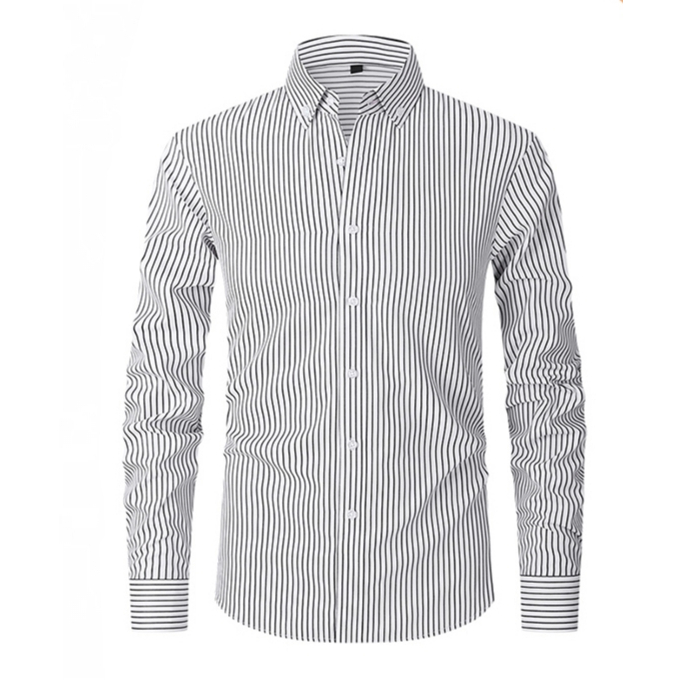 Áo sơ mi nam trắng dài tay màu xanh sọc, chất liệu cotton, phù hợp công sở