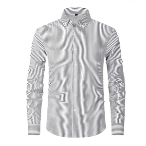 Áo sơ mi nam trắng dài tay màu xanh sọc, chất liệu cotton, phù hợp công sở