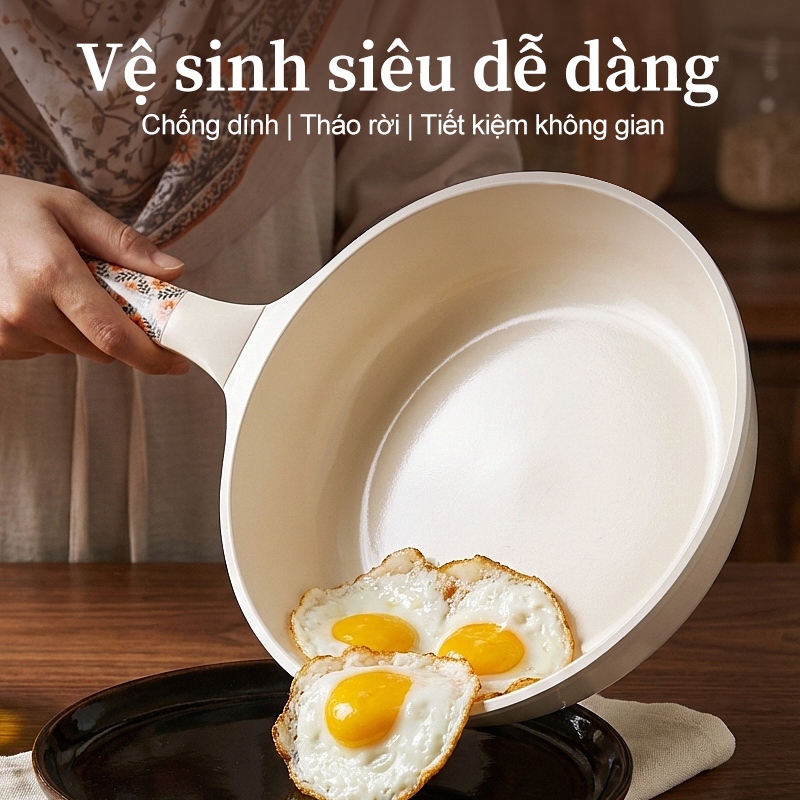 TJean Bộ bốn mảnh gốm họa tiết chống dính  (7 chiếc) Thích hợp cho tất cả các bếp