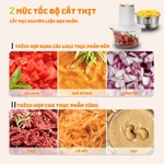 Máy chế biến thực phẩm PZZ, Máy xay thịt 2 tốc độ, Máy xay thực phẩm điện với 2 lưỡi dao bốn lớp, Một bát thủy tinh Một bát bằng thép không gỉ, Thích hợp cho rau củ, hành tây, tỏi, thịt, các loại hạt và thức ăn cho bé — ảnh 4