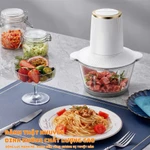 Máy chế biến thực phẩm PZZ, Máy xay thịt 2 tốc độ, Máy xay thực phẩm điện với 2 lưỡi dao bốn lớp, Một bát thủy tinh Một bát bằng thép không gỉ, Thích hợp cho rau củ, hành tây, tỏi, thịt, các loại hạt và thức ăn cho bé — ảnh 8