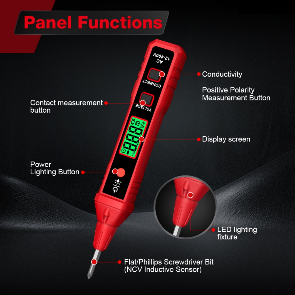 (Bảo Hàng 1 Năm)HABOTEST HT91A Bút kiểm tra điện áp NCV AC 12 ~ 400V có màn hình LCD đèn nền dành cho dây điện