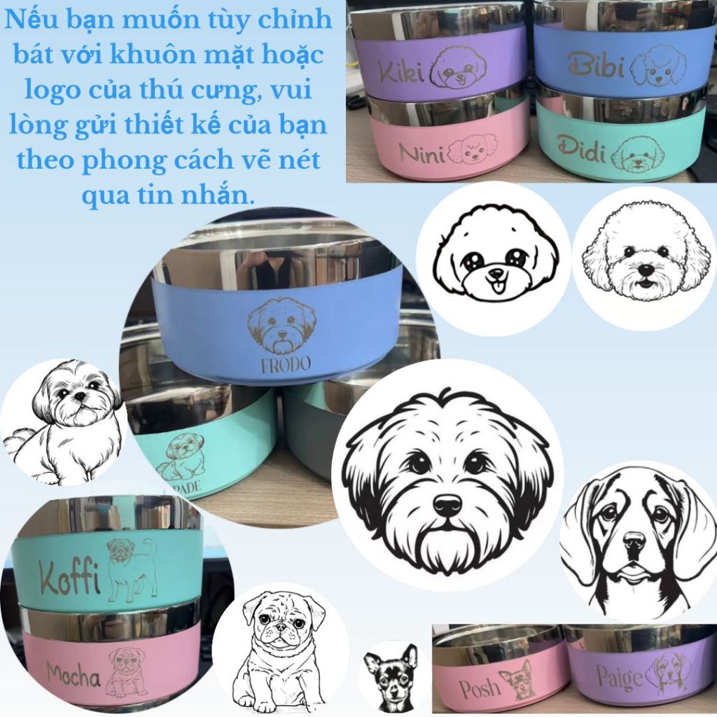 Bát thú cưng bằng thép không gỉ, chống trượt, chống vỡ, dùng cho chó mèo, kèm bát uống, quà tặng