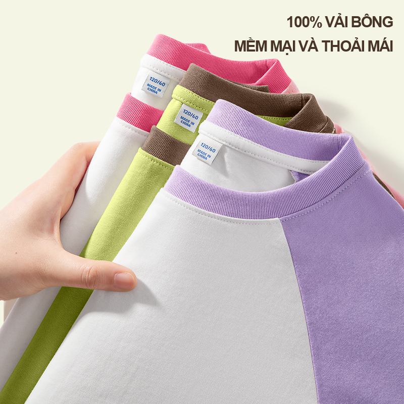 W.G.Q Áo thun bé trai / bé gái , thiết kế màu sắc tương phản bằng vải Cotton nguyên chất, mềm mại thoải mái khi in hình cầu vồng