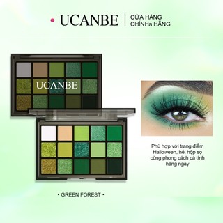 Bảng trang điểm phấn mắt xanh UCANBE, 15 màu sáng màu xanh đậm lấp lánh mờ kim loại lấp lánh phấn mắt lấp lánh, Bộ Pallet vôi ngọc lục bảo rừng cho các bữa tiệc Cosplay Giáng sinh Halloween