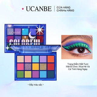 Bảng phấn mắt đầy màu sắc UCANBE, 15 màu sắc rực rỡ Sáng lung linh Matte Metal Neon Eye Makeup Pallet, Rainbow Green Hồng Tím Cam Xanh