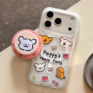 Ốp điện thoại hình chú chó con có giá đỡ tương thích với iPhone 11 12 Pro 13 Pro Max 15 Pro Max 14 16 Pro 16 Plus 17 Air 17 Pro 17 Pro Max