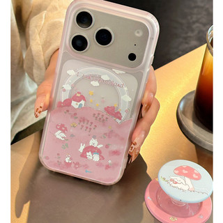 Ốp điện thoại họa tiết hoa và thỏ màu hồng có giá đỡ tương thích với iPhone 11 12 Pro 13 Pro Max 15 Pro Max 14 16 Pro 16 Plus 17 Air 17 Pro 17 Pro Max