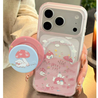 Ốp điện thoại họa tiết hoa và thỏ màu hồng có giá đỡ tương thích với iPhone 11 12 Pro 13 Pro Max 15 Pro Max 14 16 Pro 16 Plus 17 Air 17 Pro 17 Pro Max