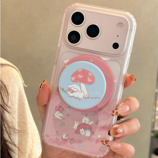 Ốp điện thoại họa tiết hoa và thỏ màu hồng có giá đỡ tương thích với iPhone 11 12 Pro 13 Pro Max 15 Pro Max 14 16 Pro 16 Plus 17 Air 17 Pro 17 Pro Max