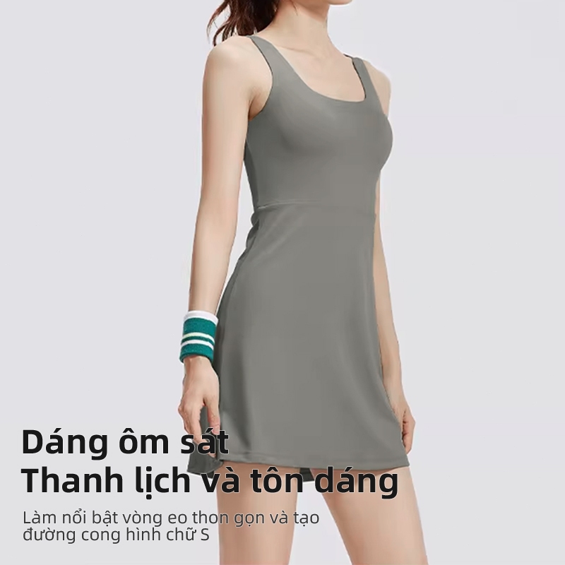 FUYOGI Đầm Thể Thao Nữ - Tích Hợp Miếng Lót và Quần Short - An Toàn, Thời Trang, Thoải Mái cho Tennis và Yoga