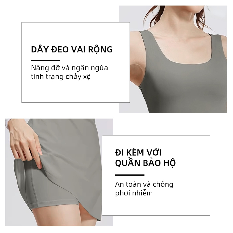 FUYOGI Đầm Thể Thao Nữ - Tích Hợp Miếng Lót và Quần Short - An Toàn, Thời Trang, Thoải Mái cho Tennis và Yoga