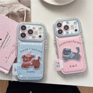 Ốp điện thoại chất liệu PU thêu mèo và chó cho iPhone 17 Pro max 16 Pro max