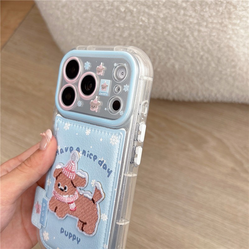 Ốp điện thoại chất liệu PU thêu mèo và chó cho iPhone 17 Pro max 16 Pro max
