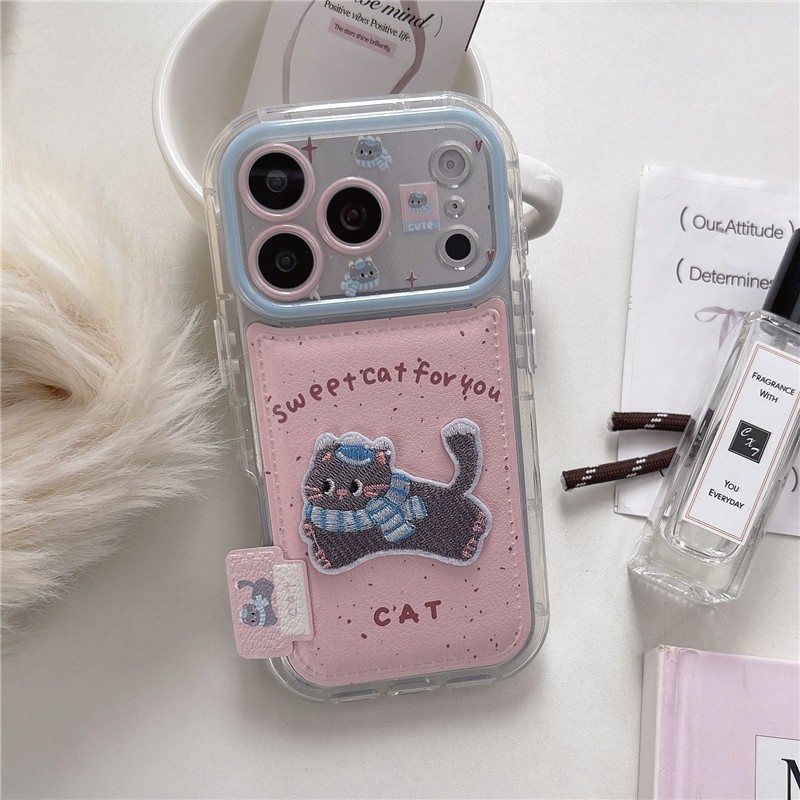 Ốp điện thoại chất liệu PU thêu mèo và chó cho iPhone 17 Pro max 16 Pro max