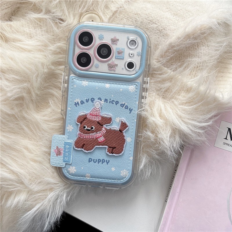 Ốp điện thoại chất liệu PU thêu mèo và chó cho iPhone 17 Pro max 16 Pro max