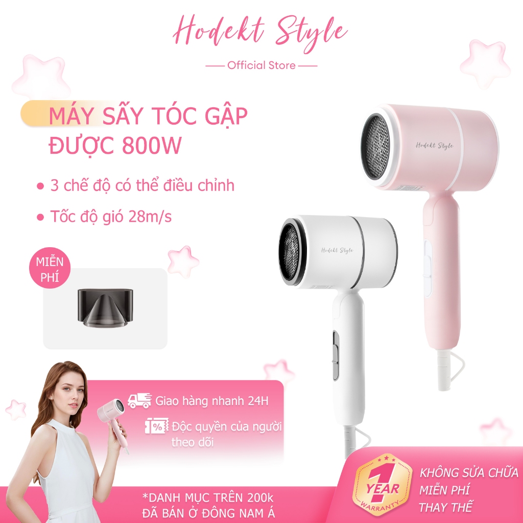 Máy Sấy Tóc Gấp Gọn HODEKT 800W Tốc Độ Gió 28M/S 3 Chế Độ Nhiệt Công Nghệ Ion Âm Siêu Nhẹ 334G