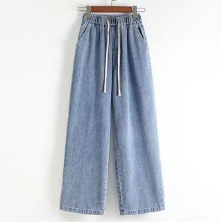Tencel Denim Quần Ống Rộng Nữ Micro-Leg Mỏng Cao Cấp Drap Rời Băng Lụa Quần Thường Ngày