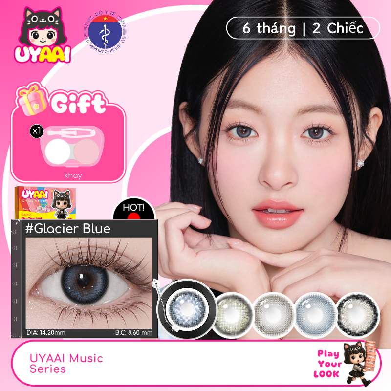 UYAAI Kính Áp tròng lens mắt Glacier Blue 14,2mm Ống kính cho ống kính mắt giãn ra 0 ~ 6 độ Giao hàng nhanh