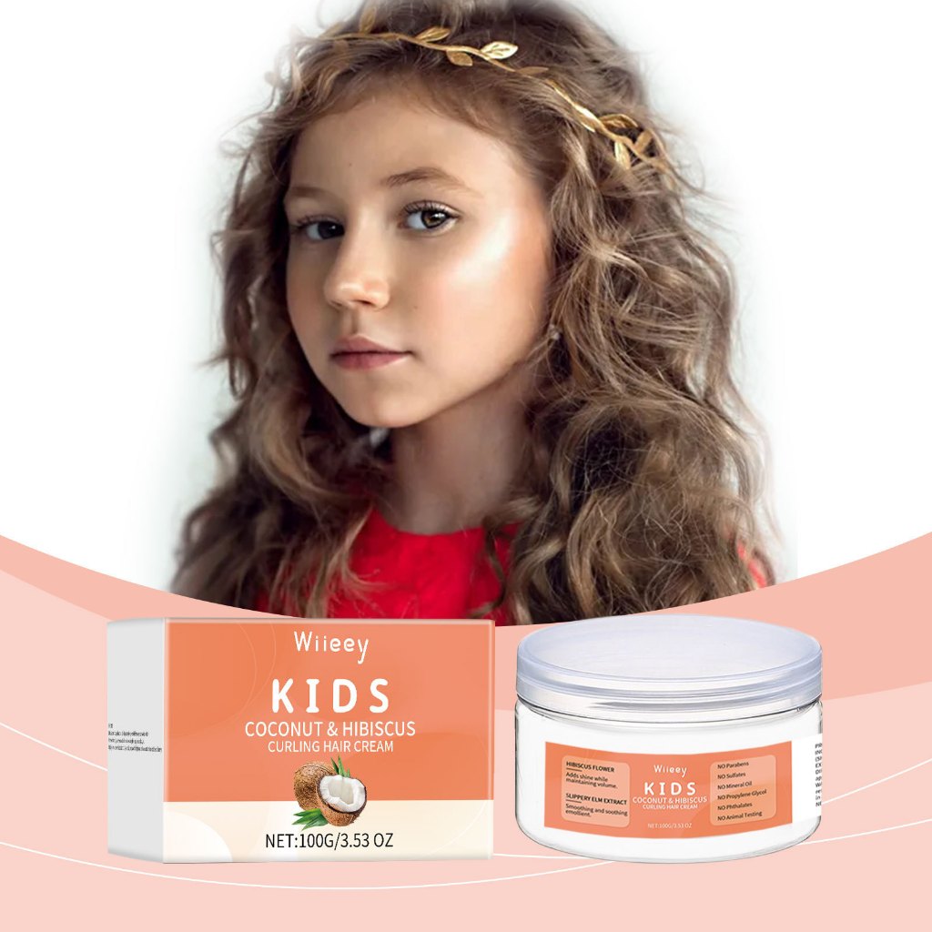 Kem dưỡng tóc uốn tóc Wiieey Kids, Dừa & Hibiscus 100g