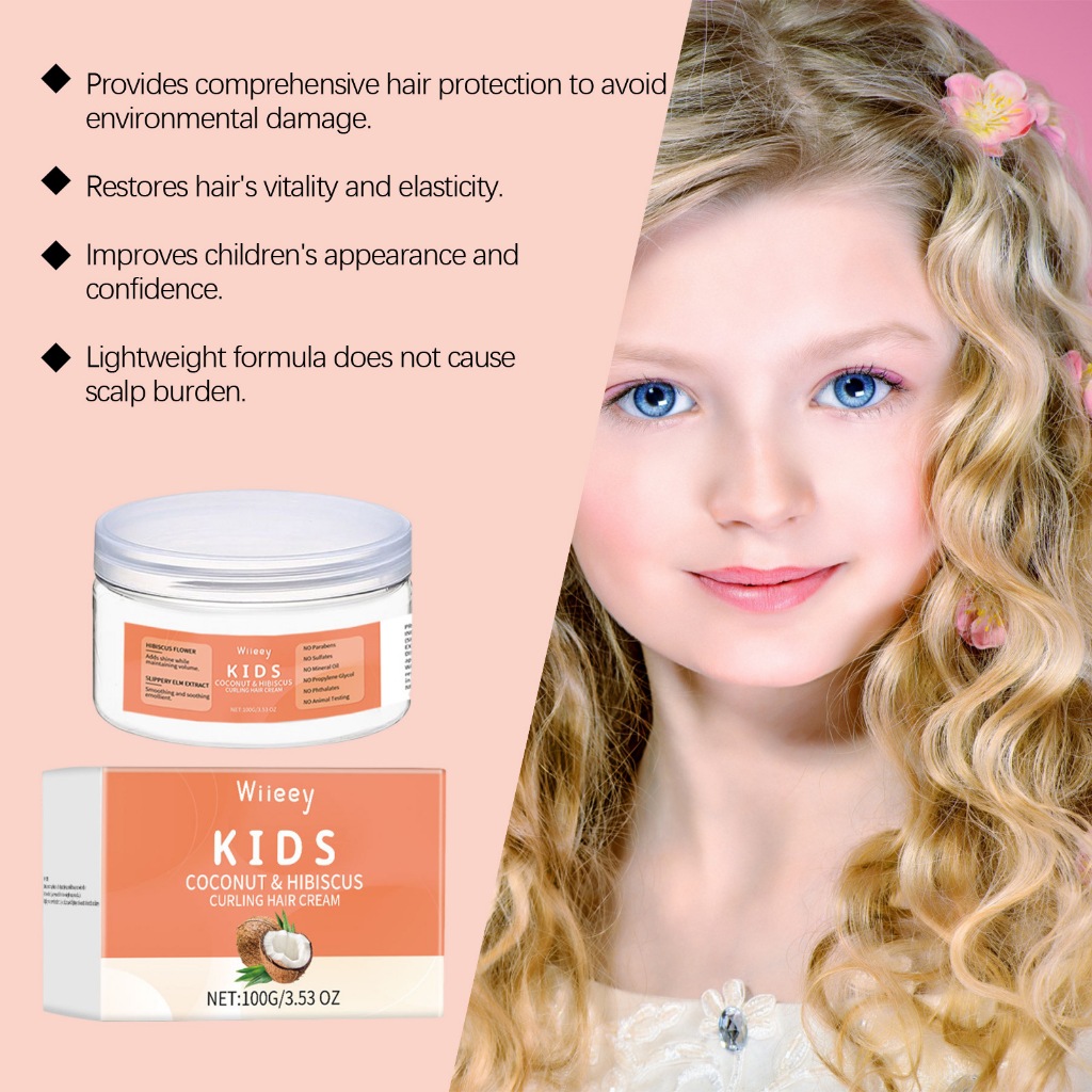 Kem dưỡng tóc uốn tóc Wiieey Kids, Dừa & Hibiscus 100g