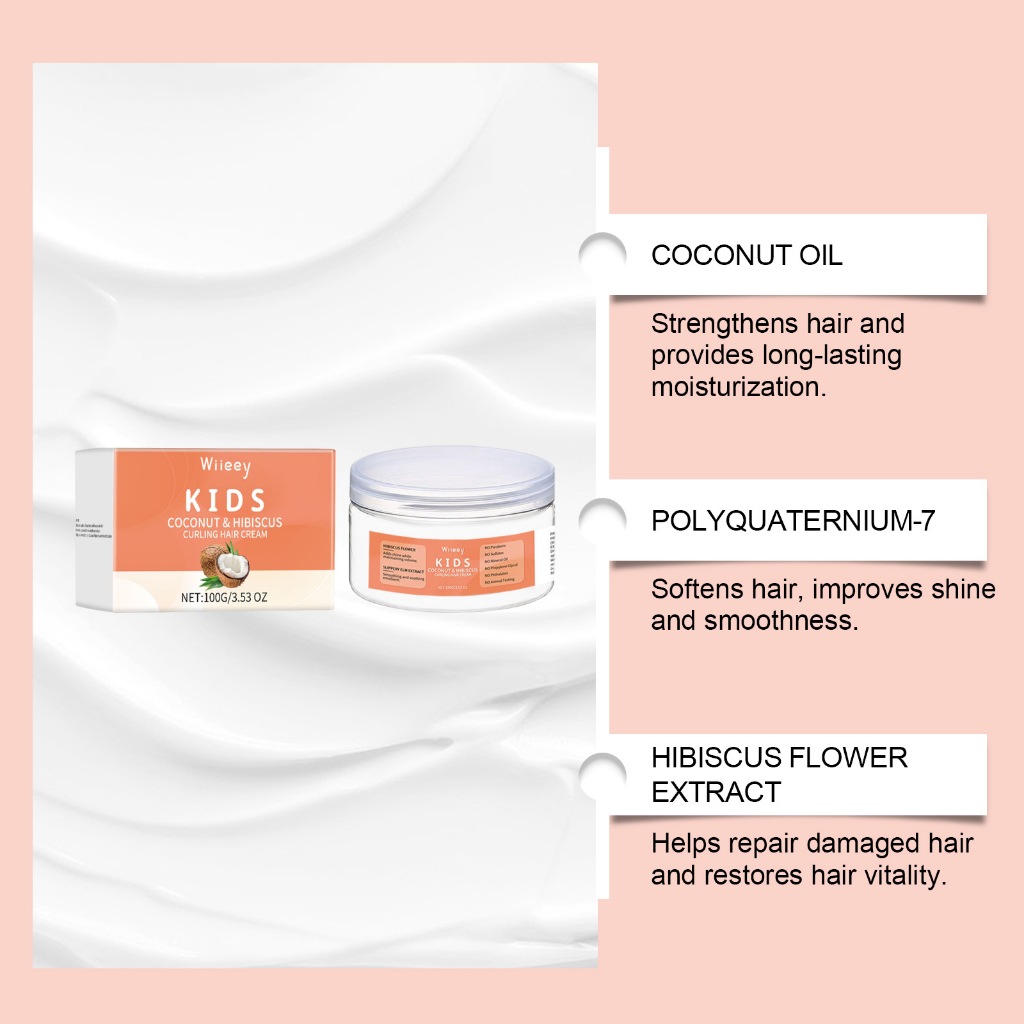 Kem dưỡng tóc uốn tóc Wiieey Kids, Dừa & Hibiscus 100g