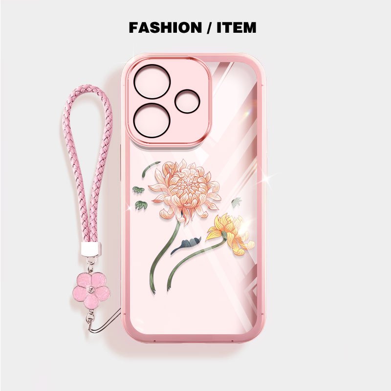 Ốp Điện Thoại YBD Cho OPPO A6C A5i A5X A5 Pro A3X 5G 4G A3 NFC A40 A40M A60 5G Hoa Cúc Nhiệt Đới Hồng Có Dây Dệt