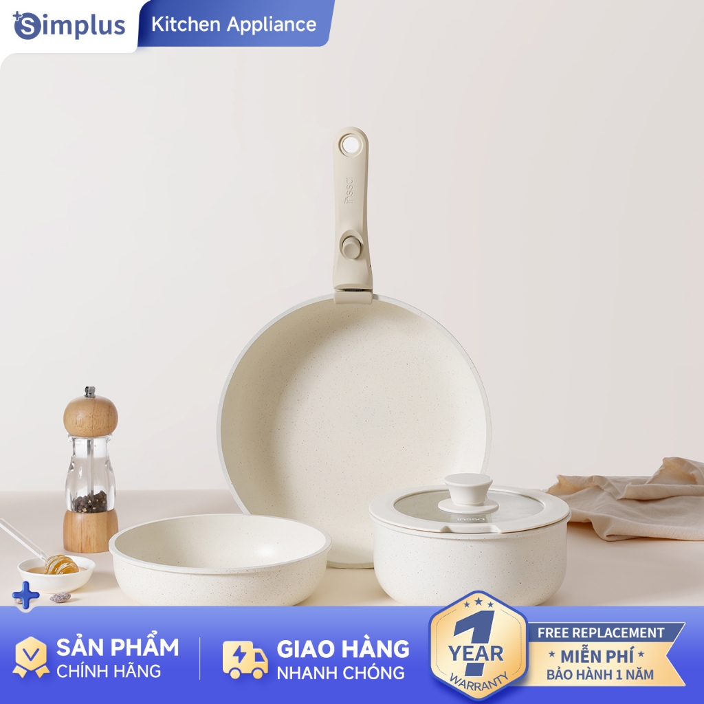 Simplus×INSSA [BH 1 Năm] 3pcs Bộ nồi chảo chống dính 18cm /20cm /26cm ...