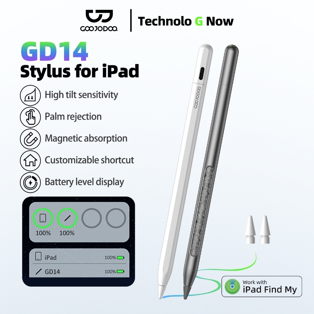 GOOJODOQ GD14 2024 Bút cảm ứng mới có Ipad tìm ứng dụng của tôi và phím tắt tùy chỉnh cho Ipad mini5 6 Air4 5 6 Pro11 13 12.9  Gen10 2018-2024