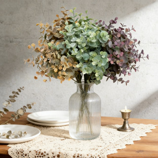 Cành Lá Khuynh Diệp Táo Giả 36cm Trang Trí Nhà Cửa Đạo Cụ Chụp Ảnh Decor Phòng Khách Đám Cưới Artificial Eucalyptus Leaves Plant Home Wedding Decoration Plastic Greenery Stems Autumn Purple Silk Flowers Bouquet 6pcs Office Table Modern Aesthetic DIY
