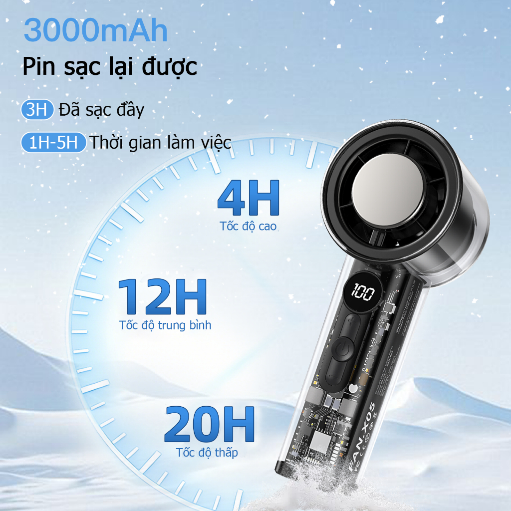 Quạt cầm tay UCLOUDSOME X05 Quạt làm mát tốc độ cao Màn hình kỹ thuật số Quạt bán dẫn gió tuabin Quạt làm lạnh 100 tốc độ