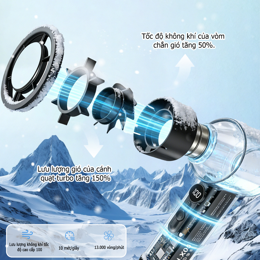 Quạt cầm tay UCLOUDSOME X05 Quạt làm mát tốc độ cao Màn hình kỹ thuật số Quạt bán dẫn gió tuabin Quạt làm lạnh 100 tốc độ