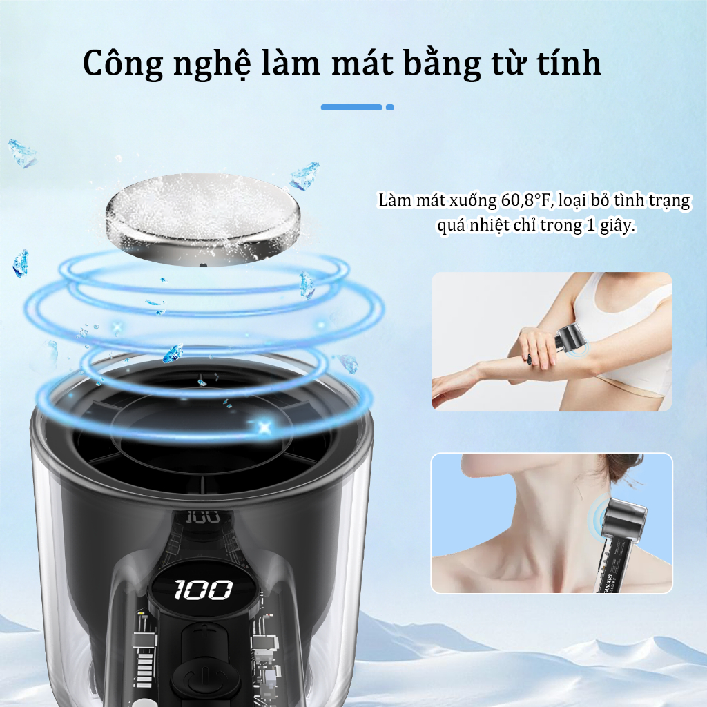 Quạt cầm tay UCLOUDSOME X05 Quạt làm mát tốc độ cao Màn hình kỹ thuật số Quạt bán dẫn gió tuabin Quạt làm lạnh 100 tốc độ