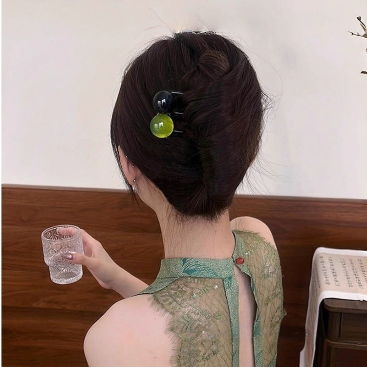 Kẹp tóc Retro Hạt tròn đơn giản Kẹp tóc ba răng