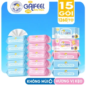 GAIFEEL Khăn ướt không mùi 15 gói khăn ướt cao cấp mềm mại 84 khăn/gói