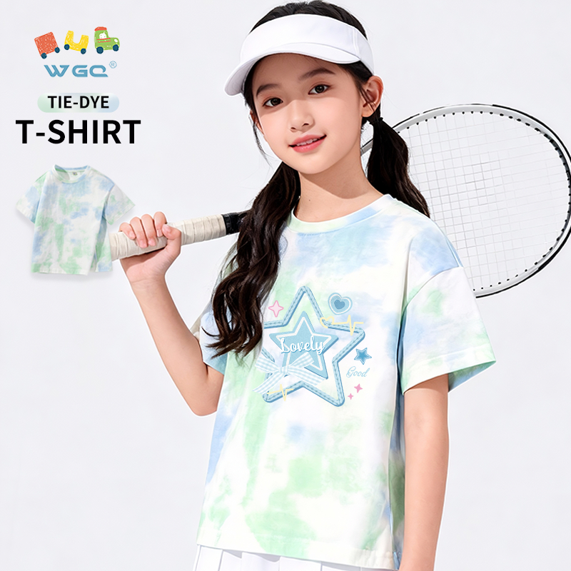 W.G.Q Áo thun Tie-Dye bé gái , vải Cotton nguyên chất mềm mại thoải mái, thấm mồ hôi thoáng khí với
