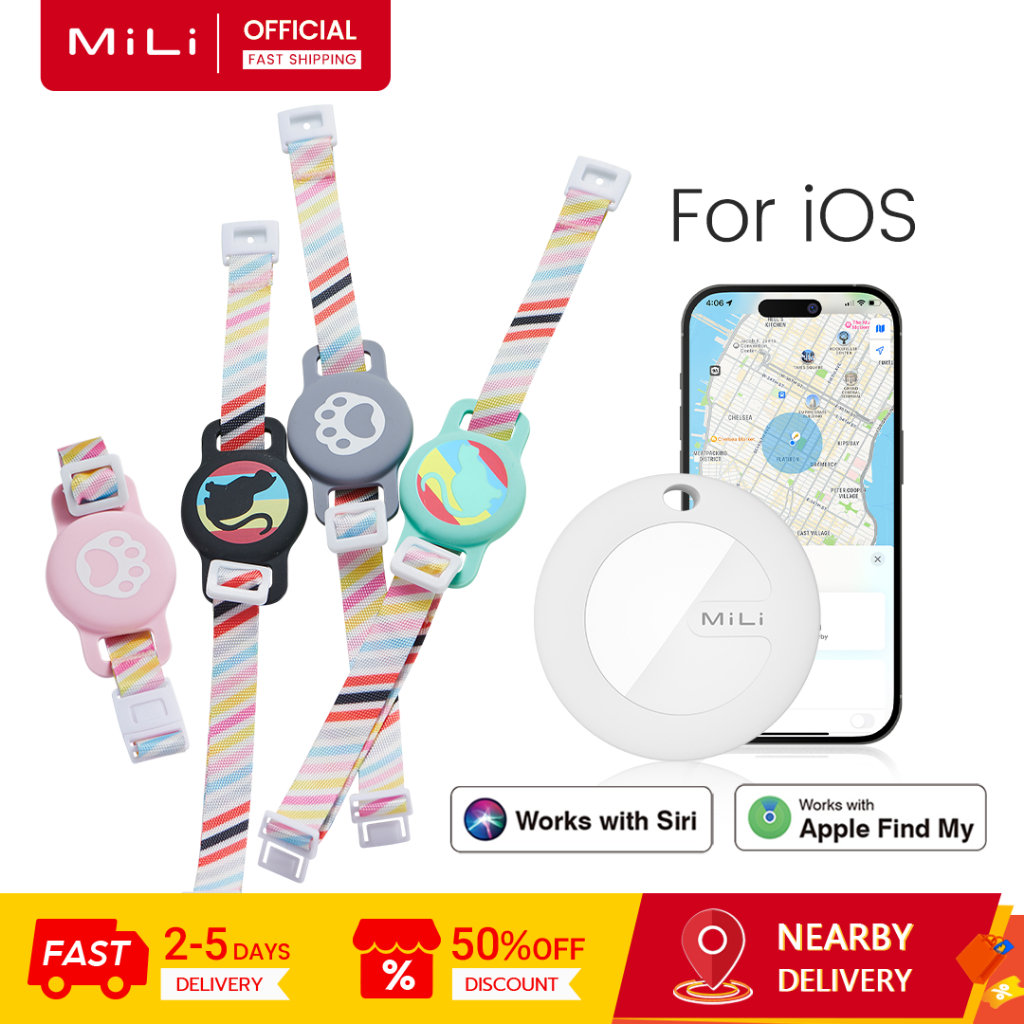 MiLi MiTag Bộ theo dõi vòng cổ thú cưng Bluetooth thông minh có nhạc chuông cho thú cưng Chống nước cho mèo và chó nhỏ, Phạm vi lên tới 120m, Tương thích với iOS