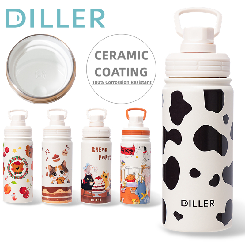 Diller Ceramic liner Hút Chân Không Cách Nhiệt Tumbler Tay Cầm Bình Hai Lớp Giữ Nhiệt 17oz / 500ml D240527