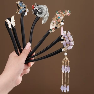 Kẹp tóc tua rua Ebony bằng gỗ, phong cách cổ điển Trung Hoa