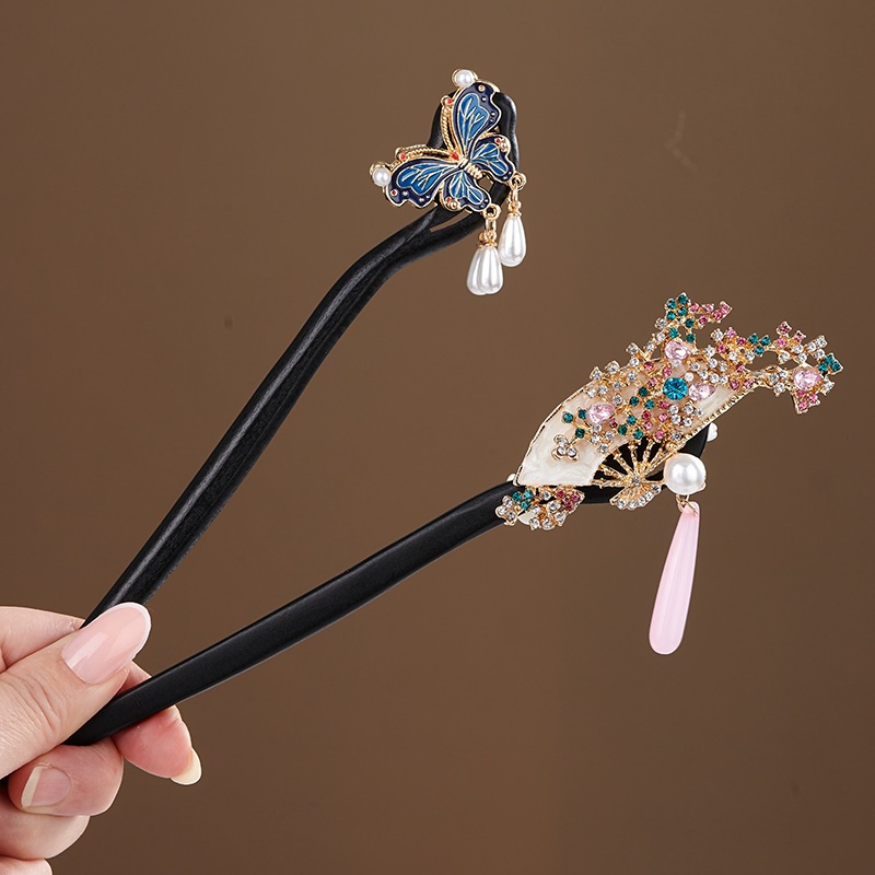Kẹp tóc tua rua Ebony bằng gỗ, phong cách cổ điển Trung Hoa