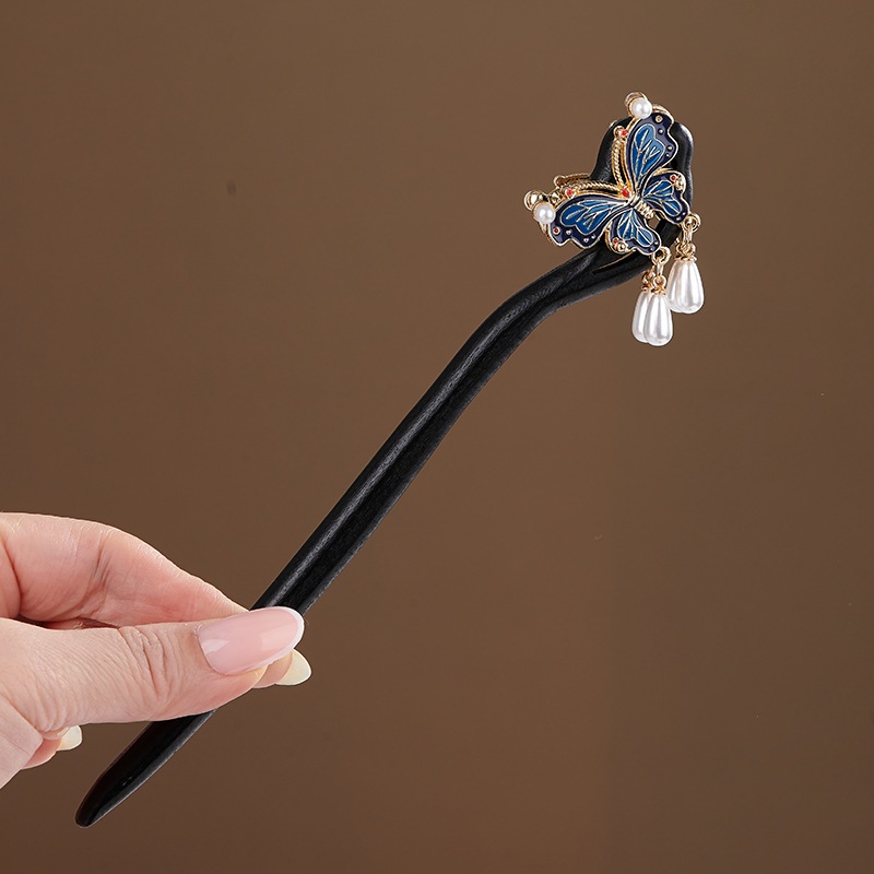 Kẹp tóc tua rua Ebony bằng gỗ, phong cách cổ điển Trung Hoa