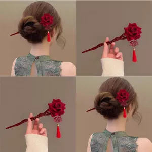 Kẹp tóc cao cấp hoa hồng đỏ, cuộn dây hoa sang trọng - phụ kiện tóc lễ hội