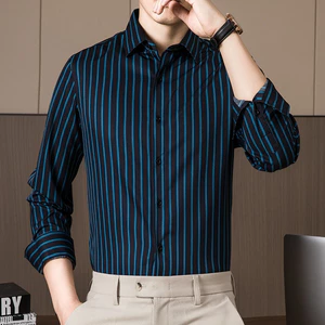 Áo sơ mi sọc Cotton sọc xanh thời trang dành cho nam dài tay công sở Áo sơ mi thông thường màu trắng
