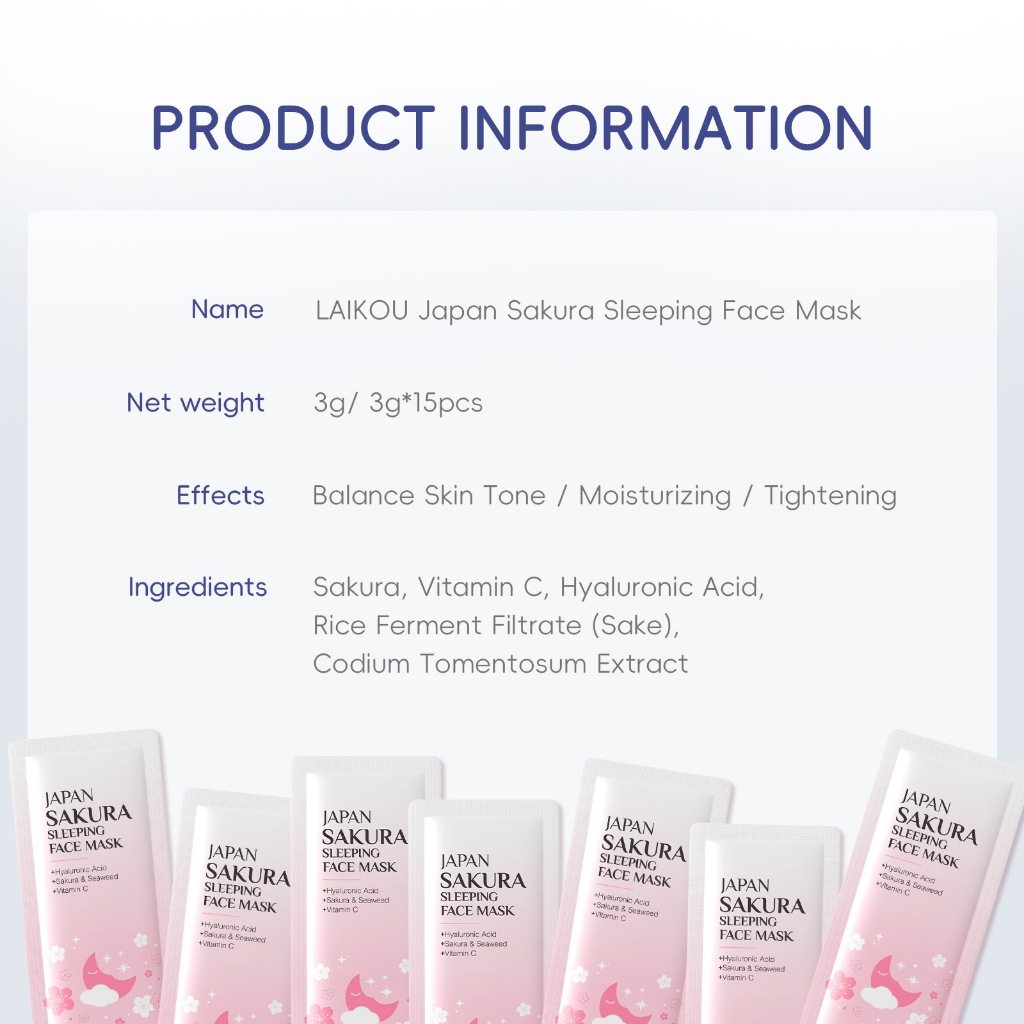 Mặt nạ ngủ LAIKOU - Japan Sakura Sleeping Facial Treatment 3g / 0.11oz (1 / 10 CÁI)