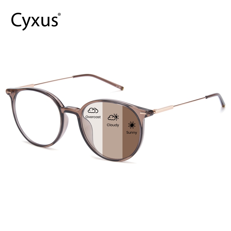 Cyxus Mắt Kính Đổi Màu Chống Ánh Sáng Xanh Kiểu Hàn Đơn Giản Khung Tròn Unisex UV400 Bảo Vệ Mắt 8273
